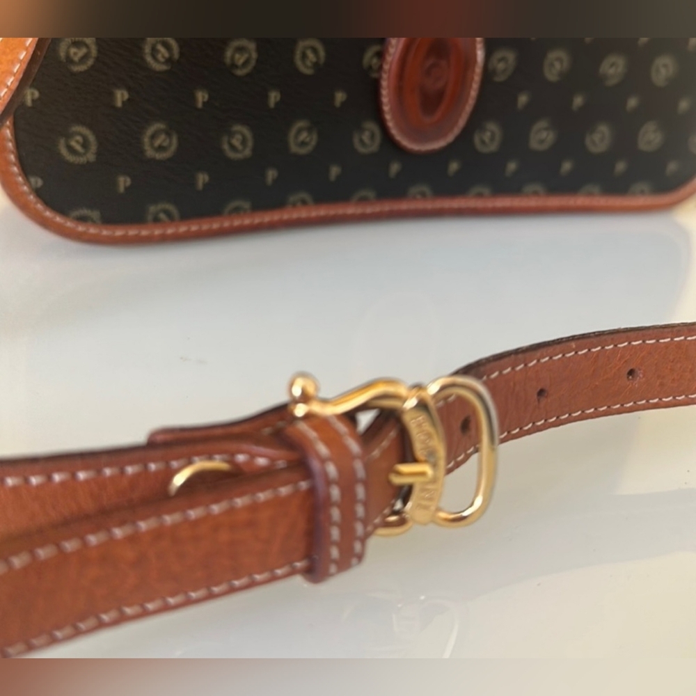 Pollini Logo Vintage Black Brown Leather crossbody/shoulder bag - Picture 2 of 14